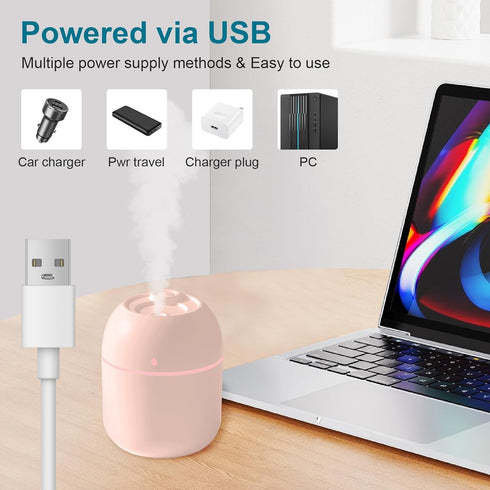 Portable Small Humidifier, USB Personal Desktop Humidifier for Car, Office Room, Bedroom, Auto Shut-Off, 2 Mist Modes, Super Quiet(220ml, Pink)...