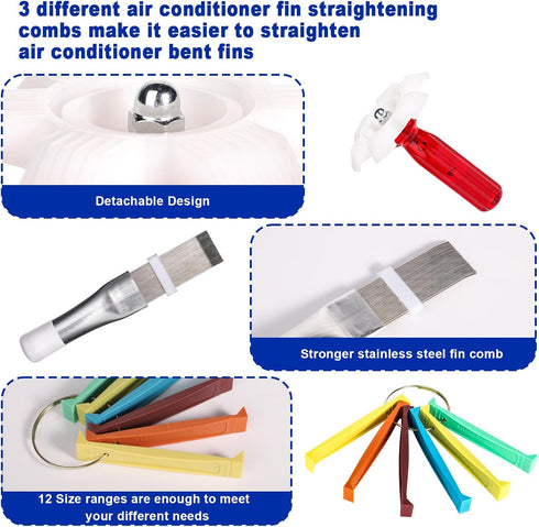 5pcs Air Conditioner Fin Cleaner Set, 3 Different AC Fin Comb Condenser Fin Straightener 2 Different Brush Condenser Air Refrigerator Fin Cleaner ...