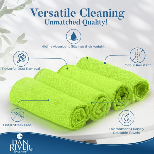 DAN RIVER Microfiber Cleaning Cloth - 12 Pack Economy Bundle - Soft, Absorbent Cleaning Rag - Microfiber Towels for Cars, Glasses, House, Windows,...