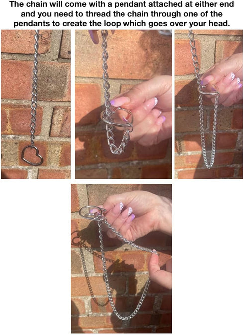 Harry and Henry Heart Slip Chain Necklace for Women Handmade Punk Cuban Slip Chain Choker Necklace Jewelry Adjustable Gothic Lariat Y-Necklace Sta...