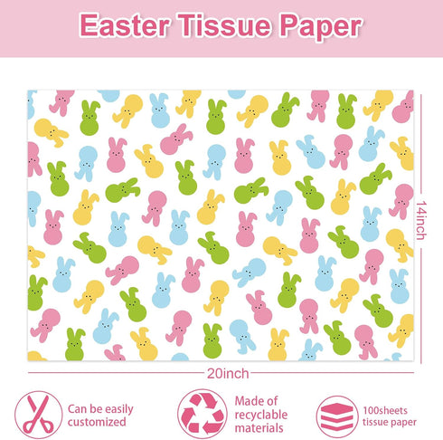 Whaline 100 Sheets Easter Tissue Paper Pastel Bunny Rabbit Gift Wrapping Paper Spring Decorative Art Paper for DIY Crafts Birthday Baby Shower Par...