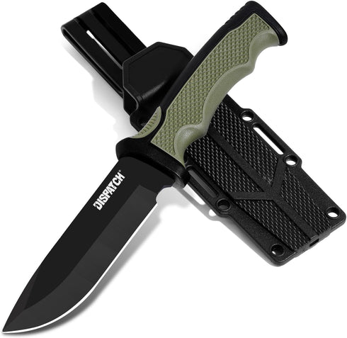 Dispatch Tactical Fixed Blade Knife with Sheath and Clip, 9 Inch Survival Hunting Knives with Non-Slip Handle for Outdoor Camping, Hiking, Bushcra...