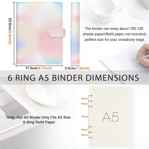 Toplive A5 Notebook Binder 6 Ring Refillable Binder, PU Leather Planner Binder Personal Budget Binder Organizer Cover with Magnetic Closure for A5...