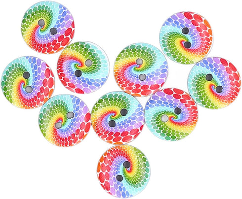 100pcs Wood Craft Buttons, 15mm Wooden Buttons 2 Holes Rainbow Cyclone Design Buttons for Sewing Colorful Buttons for Sewing Crafting DIY Craft...