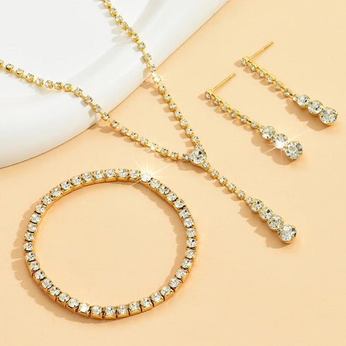 Silver Jewelry Set Wedding Jewelry Sets for Brides Bridesmaid Rhinestone Crystal Statement Choker Necklace Earrings Bracelet Set Bridal Wedding Pr...