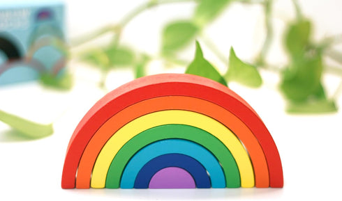 Wooden Rainbow, Stacking Learning Toy for Kids Toddlers Baby, 7 Pieces Bright Colors Rainbow, Building Blocks Game. Rainbow Arch Puzzle Tunnel....