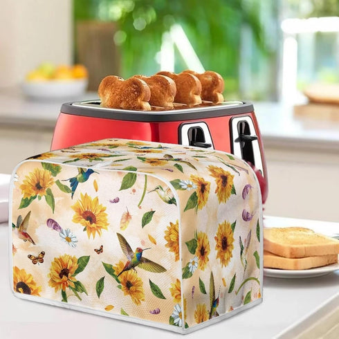 Hummingbird Sunflower Print 4 Slice Toaster Covers Daisy Butterfly Print Bread Maker Cover Kitchen Appliance Bread Machine Toaster Cover, Long Slo...