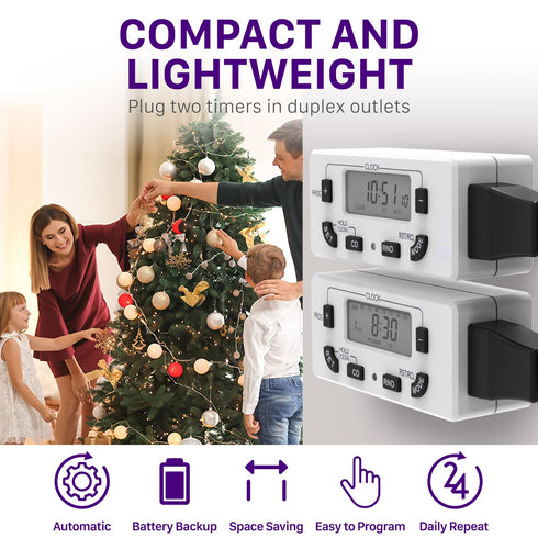 Fosmon 7 Day Programmable Digital Timer for Electrical Outlets, Indoor Plug-in Light Timer Switch, Grow Light Timer 125V 15A Electric Wall Timer f...