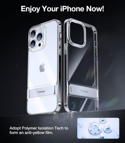 TORRAS MoonClimber Designed for iPhone 14 Pro Case Clear with Stand Metal Kickstand, Non-Yellowing, 10FT Military Drop Protective Shockproof Slim ...
