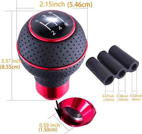 Arenbel 5 Speed Shifter Knobs Leather Car Gear Stick Lever Shift Ball Handle Replacement Fit Most Manual Vehicles, Red...