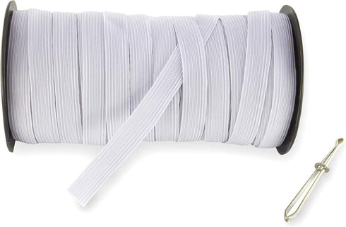 MJMP 1/2" 40-Yards Baraded Elastic Cord/Elastic Band/Elastic Rope/Heavy Stretch Knit Elastic Spool/Bedspread Band (White, 40 Yard)...