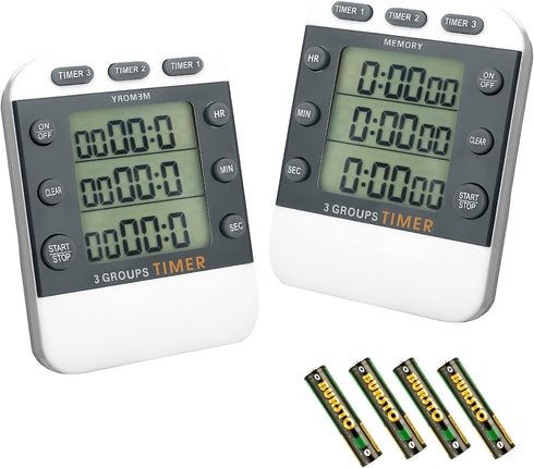 Photect 2 Pieces Digital Dual Kitchen Timer 3 Channels Count UP/Down Timer Cooking Timer with Magnetic Back Loud Alarm Large Display Countdown Tim...