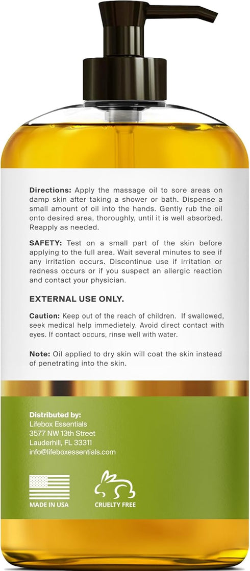 Arnica Sore Muscle Massage Oil – 100% Pure & Natural - Massage Therapy for Muscles & Joints – Body Oil Infused with Arnica Extract, Lavender Oil, ...