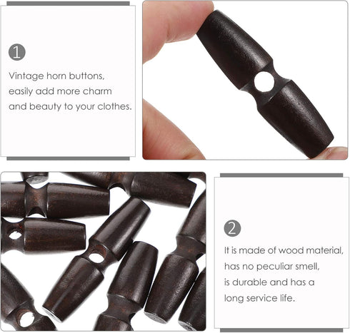 Wood Toggle Buttons 20pcs Horn Toggle Dark Brown Wooden Buttons for Sewing Craft Sew- On Toggles Closure for Sewing Clothing Craft DIY Accessories...