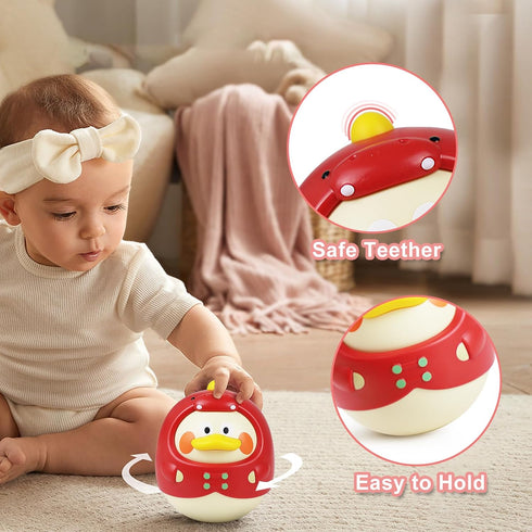 Tinabless Tummy Time Toys, Dinosaur-Duck Roly Poly Baby Toy, Musical Wobbler Toy | Tumbler Wobbler Toy for Newborns 3-12 Month Baby Boys and Girls...