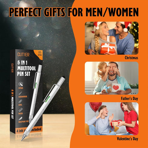 Cool Pen Gifts for Men, 6-in-1 Multi Tool Tech Pen Gadgets Tools for Men, Personalized Gifts for Dad or Him, Funny Gift for Christmas, Father's Da...