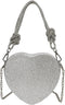 Evening Bag for Women, Silver Clutch Purse Heart Shaped Purse Crossbody Bag Shoulder Handbag Rhinestone Purse...