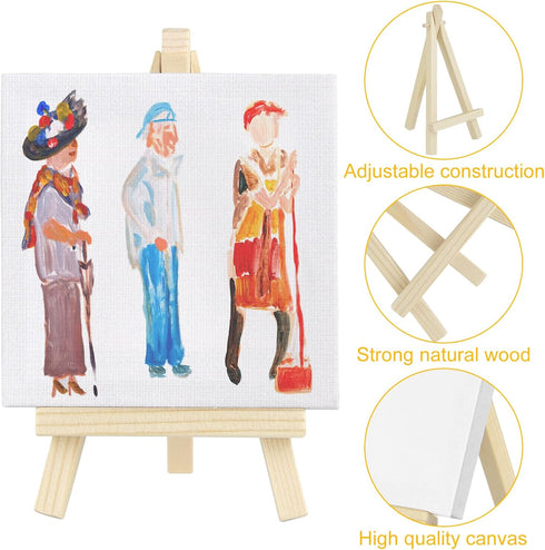 4 Sets Watercolor Paint Party Supplies Mini Paint Canvas and Easel Sets with Mini Watercolor Paint Sets 4x4" Mini Canvas Mini Wooden Easel Waterco...