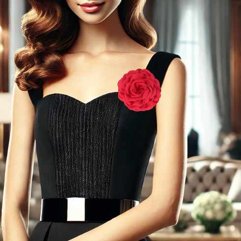Dainty Red Camellia Flower Brooch for Women Ladies, Delicate Hair Pin for Wedding Party Dance Banquet Ceremony – Versatile Floral Accessory for Cl...