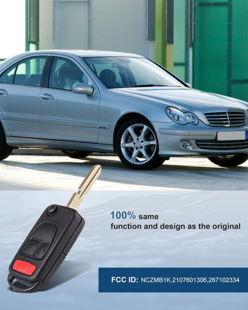 ECCPP Key Fob Shell Case Replacement for 1PC 4 Buttons Replacement Uncut Keyless Entry Remote Control Car for Mercedes-Benz AMG/ S500/ SL500/ SLK2...