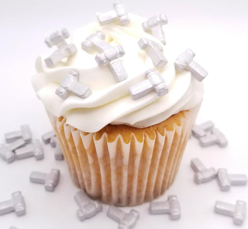 NCS Silver Construction Hammer Tool Edible Candy Sprinkles, 8 ounces - Great for Cupcakes, Cookies, Cakes, Cakes Pops, Donuts...