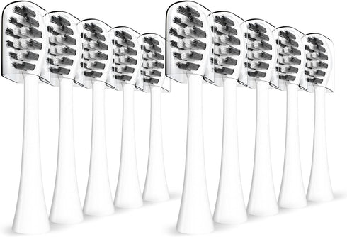 Replacement Toothbrush Heads Compatible with Gleem Electric Toothbrush, W Shape Design Planted with Nylon Bristle Black 10 Pack (White)...