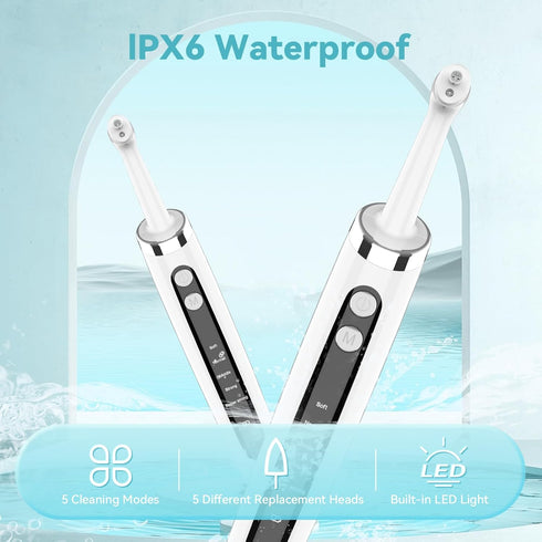 Tooth Polisher with 5 Replacement Heads and Clean Mode, Tooth Polisher Electric Professional USB Charging, IPX6 Waterproof for Adults & Kids White...