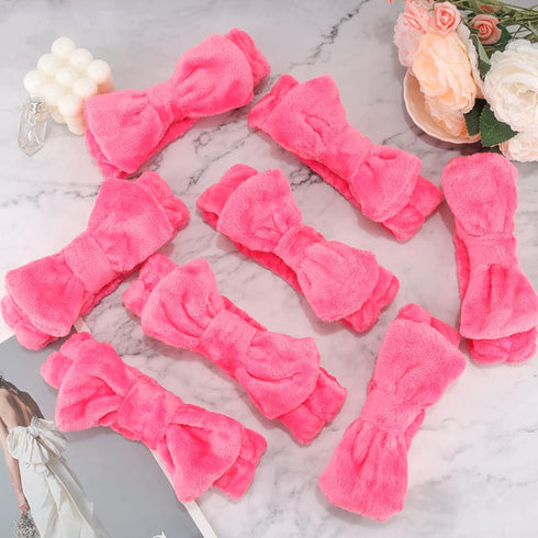 Ondder Spa Headband for Washing Face 8 Pack Rose Red Skincare Headbands for Women Girls Terry Cloth Cute Bow Head Bands...