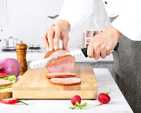 Chef 10-Inch Carving Knife with Granton Edge for Turkey Ham Meat Slicing and cutting NSF Certified CP5-10 Black...