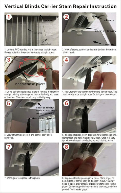 40 Sets of Clear Vertical Blind Repair Tabs Blind Fixers Vertical Blind Slat Replacement (80 PCS) with 15 PCS White Vertical Blind Stem Parts for ...