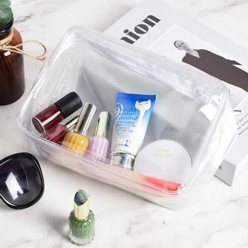 5 Packs Clear Cosmetics Bag TSA Approved, PVC Zippered Toiletry Carry Pouch Portable Makeup Bag for Vacation Travel, Bathroom and Organizing Water...