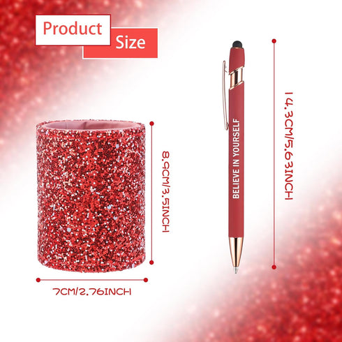 10 Pcs Ballpoint Pens with Pen Holder,Fine Point Smooth Writing Pens,Kawaii Pens For Writing Journaling Taking Notes School Office Home. (Red 10Pc...