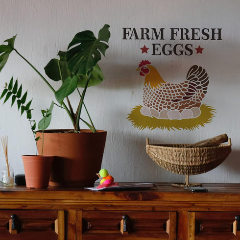 BENECREAT 12x12inch Hen Pattern Plastic Painting Stencils, Farm Fresh Eggs Large Reusable Stencil Template for Painting on Scrapbook Fabric Tiles ...