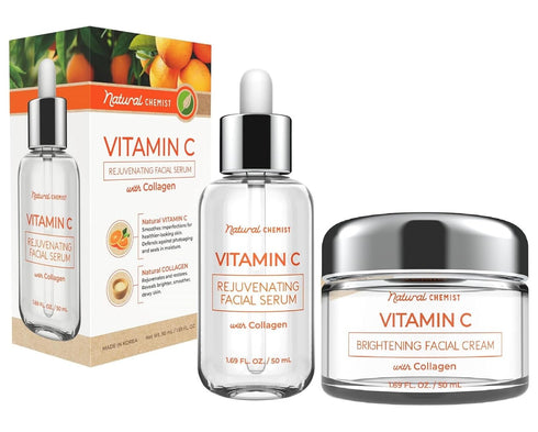 Vitamin C & Collagen Serum & Day Cream Value Set - Dermatologist Tested - Korean SkinCare for Dark Spots & Skin Brightening - Anti Aging & Acne Se...