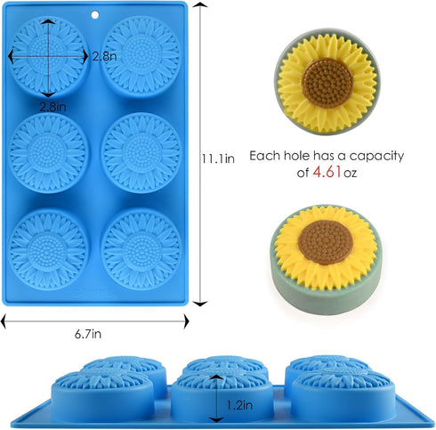 Actvty Round Sunflower Soap Molds, 2 Pack 6 Cavity Cylinder Daisy Flower Silicone Molds for Making Hot Chocolate Bomb, Cake, Jelly, Soap, Lotion B...