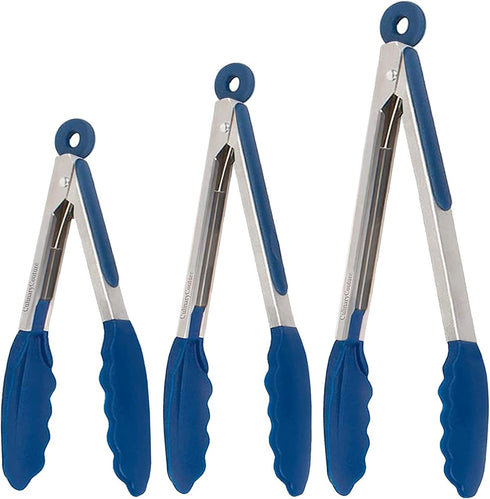 Silicone Kitchen Tongs with Silicone Tips, Set of 3 Heat Resistant Tongs for Serving Food, 7-Inch, 9-Inch, 12-Inch Locking Silicone Tongs for Cook...