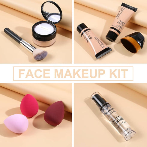 Foundation Set Natural Foundation Foundation Full Coverage Face Primer Kabuki Brush Foundation Brush Makeup Sponge Makeup Foundation Kit...