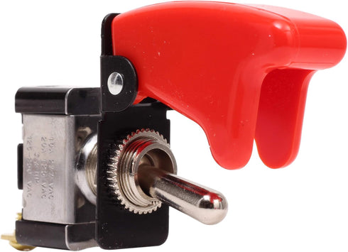 Fastronix SPST ON-Off Heavy Duty AC/DC 20A Toggle Switch with Red Aircraft Safety Cover...
