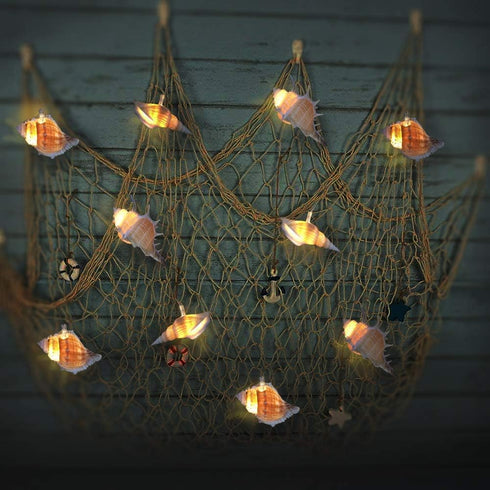 Natural Conch LED String Lights, 10 Ft 10 LED Battery Powered Waterproof Low Heat Silver Copper Wire Beach Theme Fairy Lights for Indoor Outdoor D...