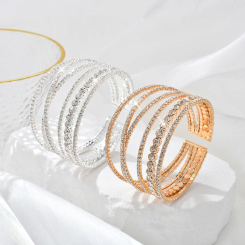 Bling Multilayer Chunky Twist Crystal Rhinestone Adjustable Cuff Bracelet Bangle for Women Wedding Formal Prom Jewelry Costume...