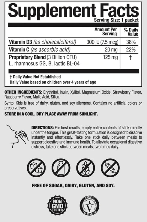 Arthur Andrew Medical, Syntol Kids, Daily Probiotic Supplement for Digestive Health and Young Immune Systems, No Sugar or Artificial Sweeteners, B...