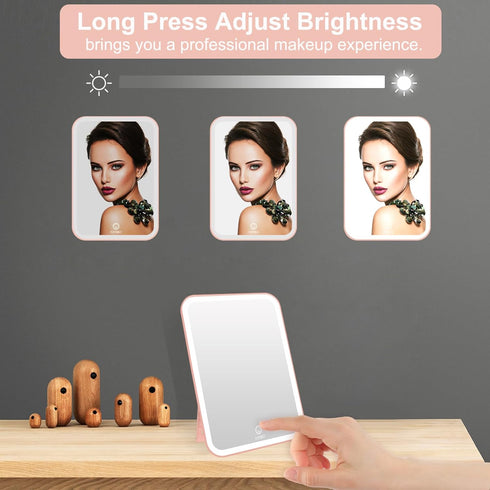 Lighted Makeup Mirror with Lights, Vanity Mirror with LED Brightness Adjustable Portable USB Rechargeable, Light Up Tabletop Cosmetic Compact Mirr...