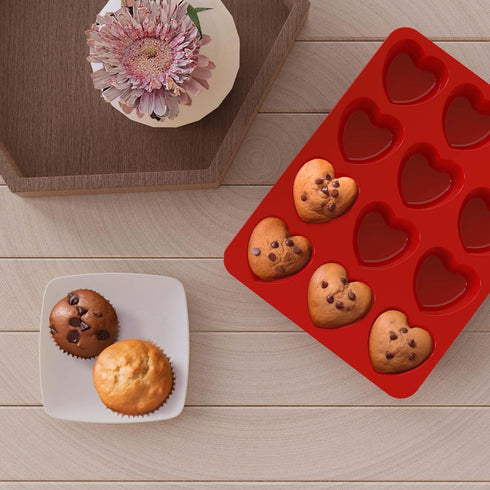 SILIVO Silicone Heart Shaped Muffin Pan (2 Pack) - Mini Heart Shaped Silicone Molds for Baking, Nonstick Heart Shaped Cupcake Pan for Brownies, Ta...
