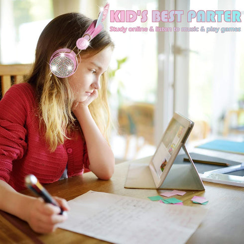 Unicorn Wireless Headphones for Kids,Cat Ear Bluetooth 5.0 Over Ear Headphones with Microphone for Cellphone/iPad/Laptop/PC/TV/PS4/Xbox One, Folda...
