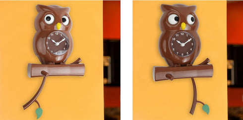 Lily's Home Pendulum Owl Clock with Revolving Eyes and Swinging Branch, Battery Powered and Wall Mountable, Wonderful and Whimsical Addition to Th...