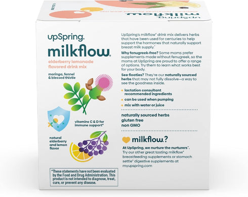 UpSpring Milkflow Immune Support Breastfeeding Supplement Drink Mix Fenugreek-Free, Moringa Elderberry Lemonade Flavor, Lactation Supplement to Su...