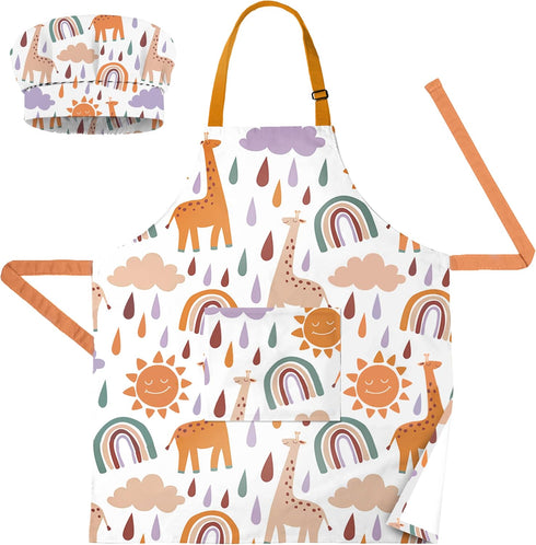 Kids Apron With Pocket & Chef Hat - Water Resistant Toddler Apron...
