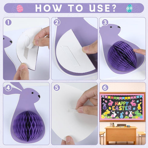 3D Easter Bulletin Board Set Happy Easter Honeycomb Classroom Decoration Easter Egg Rabbit Bunny Cutouts Spring Flower Paper-Cuts for Easter Party...