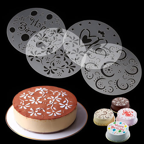 4-Piece Variety Cake Stencil Template,Birthday Heart Flower Spirals Decorating Mold Tool...