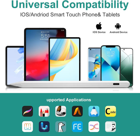 Universal Active Stylus Pen 1.45mm High Precision&Sensitivity Point Capacitive Stylus Compatible for Phone iPad Pro iPad Air Tablets Touch Screen,...